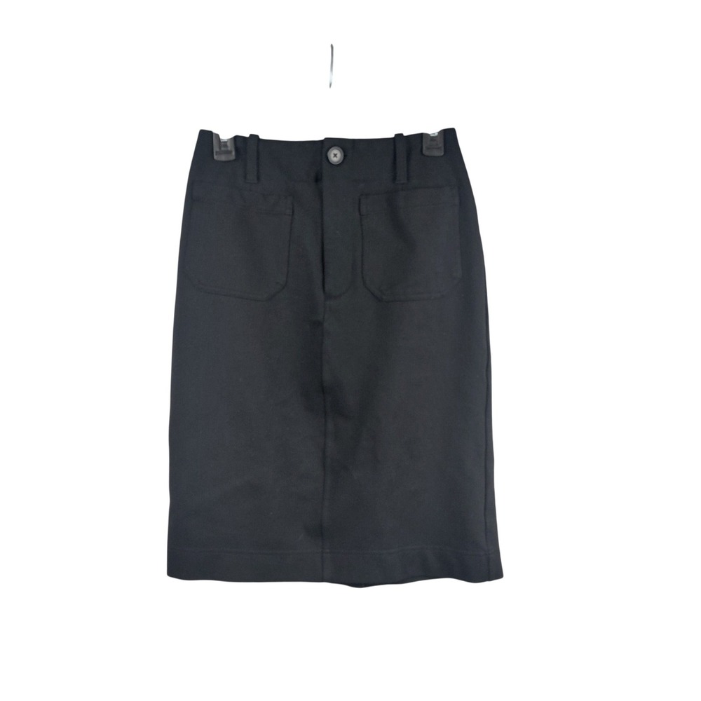 Maeve Anthropologie Black Pencil Skirt Front Back Patch Pockets Size 6 Knee